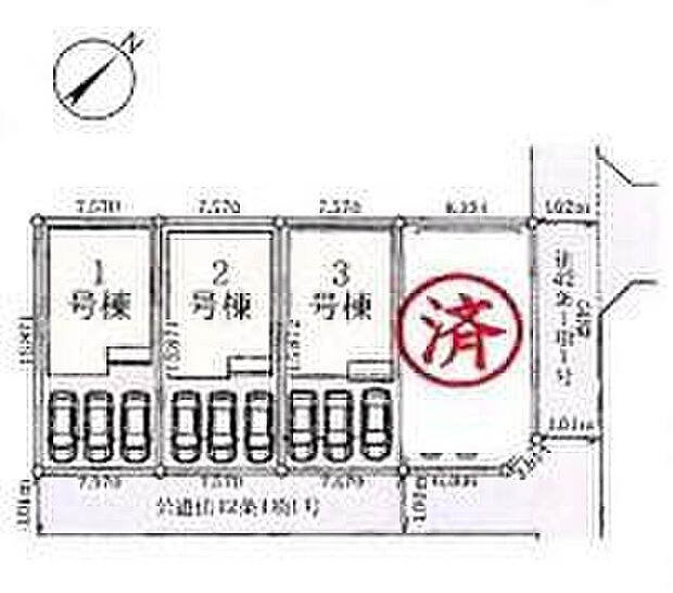 【全体区画図】並列駐車3台可！
お客様がいらしても安心ですね♪