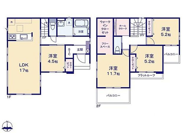 【4LDK】寛ぎの時間を紡ぎだす１１．７帖の主寝室♪
大型ベットを置いても余裕です！
季節を問わずたっぷり収納ができるウォークインクローゼット完備♪
広い収納やママに嬉しい家事動線など工夫がたくさん☆
