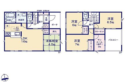 ３帖のサンルーム完備♪
お部屋に開放感をもたらし、多目的に活用できます☆
2階の各居室にはそれぞれ収納を完備！お洋服もかけられるハンガーパイプ付きです！ 