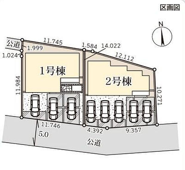 【全体区画図】南５ｍ接道により日当たりが確保されております。