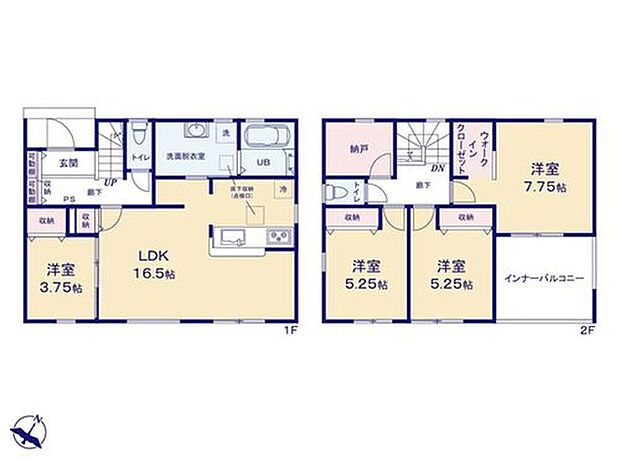 【4LDK+S】◇全居室を南に向けてレイアウトした明るいお住まい♪
◇納戸をはじめ、随所に豊富な収納スペースを確保♪
◇忙しい朝もスムーズな家事動線になる水回り集約設計♪