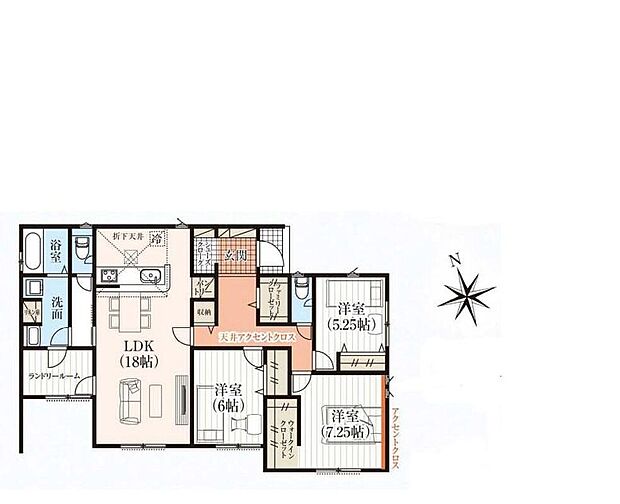 【3LDK】人気の平屋の間取りです☆全居室洋室♪
お子様の成長と共に増えていく荷物も楽々しまえる収納力のファミリークローゼット！
お部屋をスッキリお使いいただけます☆