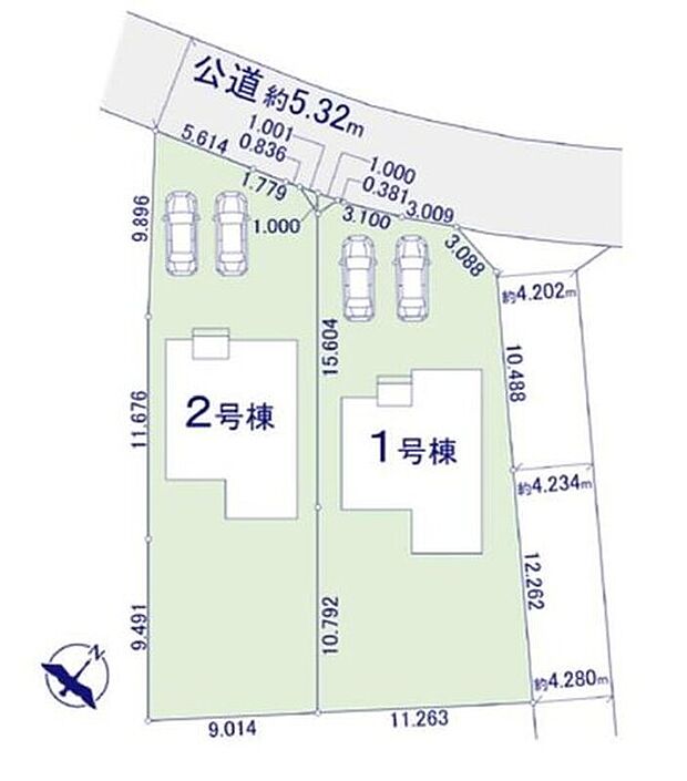 【全体区画図】敷地面積75坪超の広々敷地♪
並列駐車2台可!
大きな南庭付!お子様の遊び場や、ガーデニングも楽しめます♪