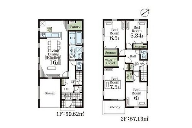 【4LDK】DIYやバイクの整備などの趣味を楽しむ空間やレジャー用品の収納ができるガレージ付き♪
家族との会話が自然と増える対面式キッチン♪
WIC、パントリー、ホール収納などの豊富な収納で空間がすっきり♪