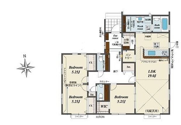 【2LDK】人気の平屋の間取りです☆
家族が多いとすぐなくなってしまう水や食材をまとめ買いしても置き場所の心配いらずのパントリーを採用♪
ウォークインクローゼット完備!