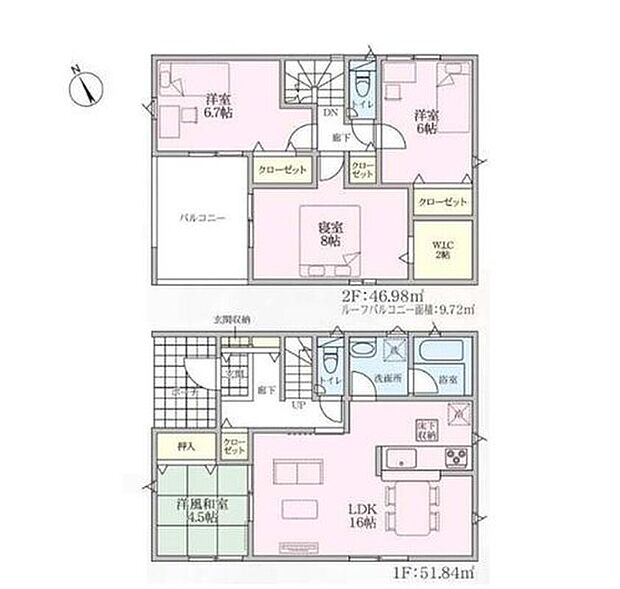 【4LDK】キッチン横の洋風和室はお子様の遊び場にぴったり◎
2階居室は6～8帖のゆとりのある広さで、家族全員がゆったり過ごせます♪
主寝室には、大容量ウォークインクローゼット完備！