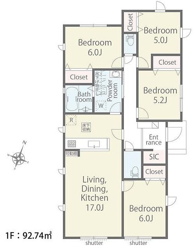 【4LDK】採光良好なリビングは居心地の良い快適な安らぎの場所にもなりそうです♪
玄関にはシューズインクローゼットも完備♪お客様を迎える玄関をいつもスッキリさせられます♪