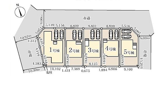 【全体区画図】5家族の新しい暮らしのステージ。
カースペースは車種により2台分確保◎
家族分の自転車を駐輪したり、来客用の駐車スペースとしてもお使いいただけます♪