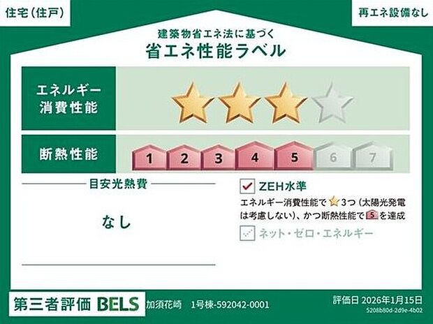 【【省エネ性能ラベル】】こちらの物件はZEH水準を満たした、省エネ性能に優れた物件です。光熱費を抑えて暮らすことができるだけでなく、「熱の入りにくさ・逃げにくさ」という観点でも影響を受けにくい建物のため、長く快適にお過ごしいただけます♪※本ラベルは特定の住戸の性能を示すものであり、全ての住戸の性能を示すものではありません。
