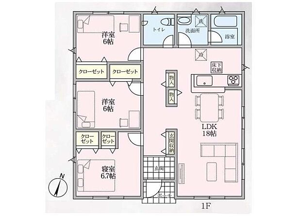 【3LDK】◇暮らしやすさが魅力の平屋住宅！コンパクトな動線で移動もラクラク♪◇調理中にもご家族とのコミュニケーションが取りやすい対面式キッチン♪◇水回り集約で家事の効率化もアップ♪