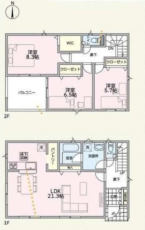 【3LDK】◇LDK21.3帖！広々LDKに便利なリビング収納を設けさらに快適空間へ♪
◇キッチン横には食品ストックに便利なパントリー◎
◇南側の陽光が嬉しい！ワイドバルコニーでお洗濯も快適♪