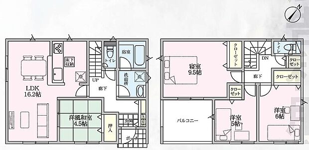 【4LDK】広々16.2帖のLDKの隣に4.5帖の和室有♪来客時などにも重宝します☆
全居室収納完備で、いつでもお部屋をすっきりとお使い頂けます♪9.5帖の主寝室には広々インナーバルコニー♪お洗濯も快適◎