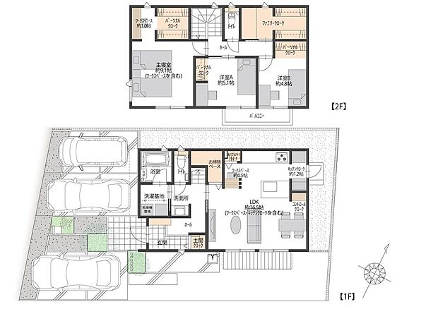 【3LDK】■3号地間取図
3号地のLDKには、スムーズな動線を実現するキッチンがございます。また収納スペースも豊富で、土間クローク、キッチンクローク、ファミリークロークなど、用途別にしまい分けられます。