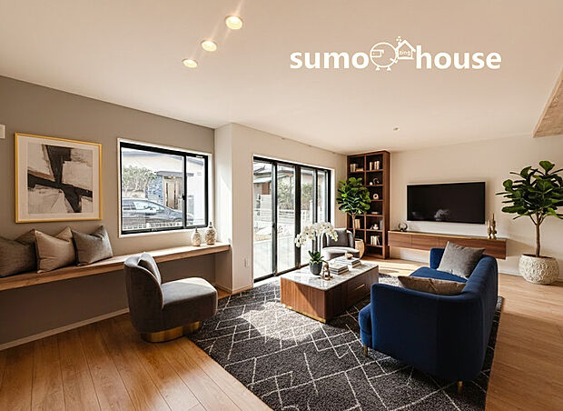 24.7帖超の大空間LDKの一角に、機能的なワークカウンターを完備しました 。大きな掃き出し窓から心地よい光が差し込み 、リフレッシュしながら仕事や趣味に打ち込めます。(家具等はCGです)