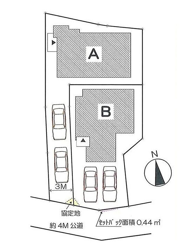 【駐車2台可能なゆとり】２台駐車可能なカースペース（車種によります）。セカンドカー用として、自転車置き場や物置場として、お子様の遊ぶスペースとして、ゆとりある敷地だからこそ可能な多用途にご利用いただけるスペースです。