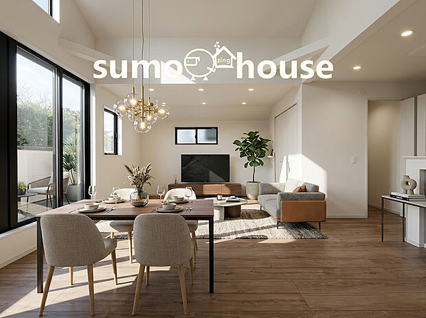 【リビング】高窓からも効率よく採光を取り込むため、曇りの日でも明るさをキープ。光と風の通り道をデザインした、健康的で心地よい暮らしが始まります。家族の絆がさらに深まる住まいです。(家具等はCGです)