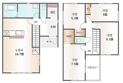 収納充実☆玄関にはシューズインクローゼット、主寝室にはウォークインクローゼットを設置♪南面にバルコニーがあり、日当たり良好♪ 