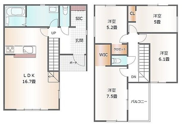 【4LDK】収納充実☆玄関にはシューズインクローゼット、主寝室にはウォークインクローゼットを設置♪南面にバルコニーがあり、日当たり良好♪