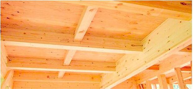 【横揺れに強い「剛床工法」を採用】構造用面材を土台と梁に直接留めつける工法で、床をひとつの面として家全体を一体化することで、横からの力にも非常に強い構造となります。家屋のねじれを防止し、耐震性に優れた効果を発揮します。