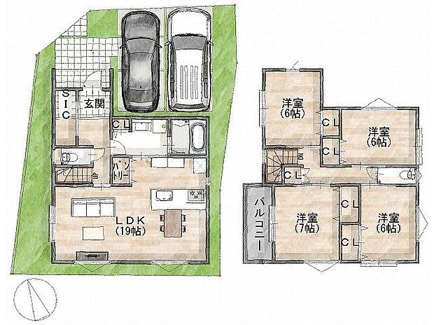 【建物プラン例 (間取り図)】【参考プラン間取り図】一級建築士×女性コーディネーター監修『ママに嬉しい家事ラク動線』設計