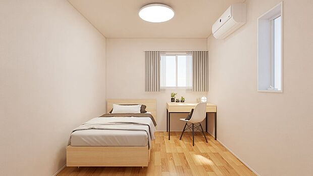 ■2号地洋室A(パース) 約5.4帖の洋室は、お子様のお部屋にちょうどよいサイズ感です。窓が高い位置に設置してあるため家具の配置の自由度が高いお部屋です。