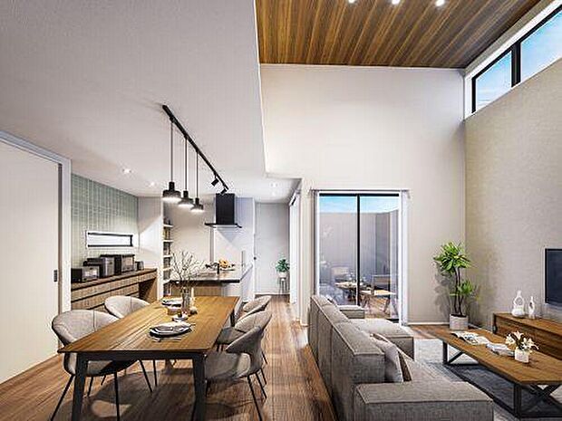 【リビングダイニング】No2のリビングダイニングのイメージパースです♪キッチンの横にダイニングがあり配膳に便利な間取りです♪