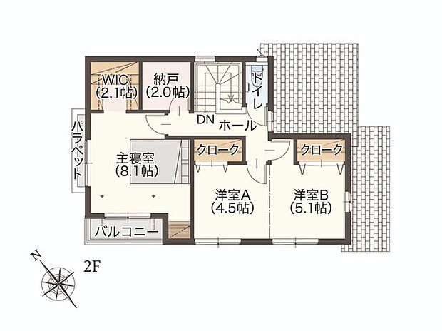 (No.9)(2階間取り図)全室収納付きでいつでもすっきりとしたお部屋に。