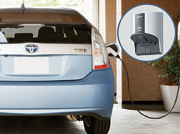 【トヨタホームの特徴/PHEV・BEV充電コンセント】電気自動車・プラグインハイブリッド車の充電コンセントを標準装備。将来の車の買い替えも安心です。