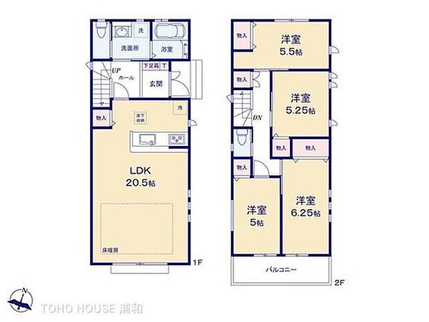 E号棟【間取り図】LDK20.5帖　床暖房あり

