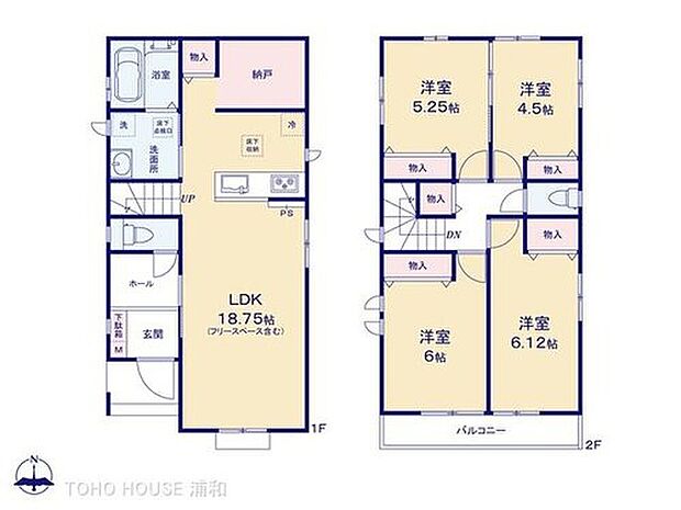 【4LDK】H号棟【間取り図】LDK18.75帖 4LDK キッチン裏にフリースペースあり