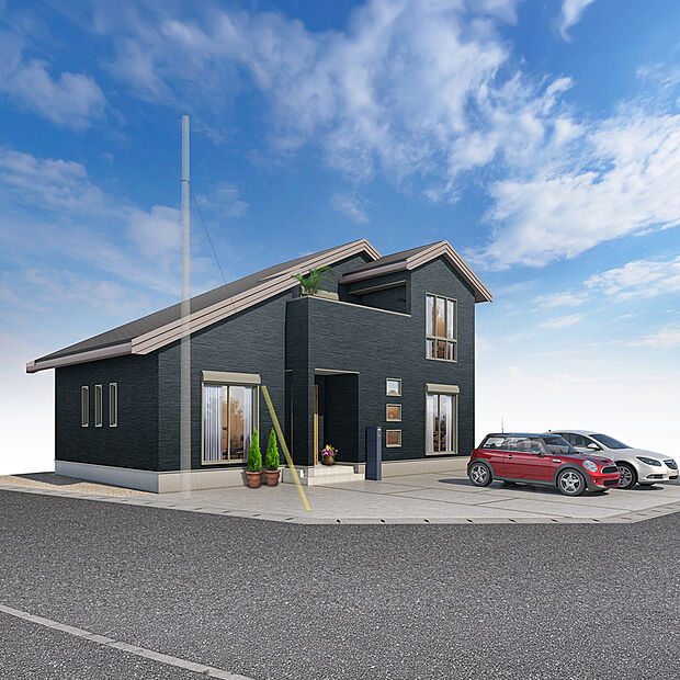 モダンでシックな外観。3台駐車可能な広々スペース付き！