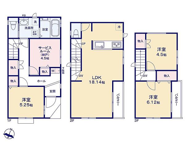 (A号棟)、価格5490万円、3LDK+S、土地面積87.69m2、建物面積96.26m2