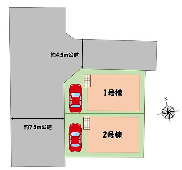 ≪全体区画図≫
☆東京メトロ東西線「葛西」駅までバス7分「江戸川五丁目」停徒歩5分
☆駐車スペース完備！車通勤やお買物もラクラクです♪