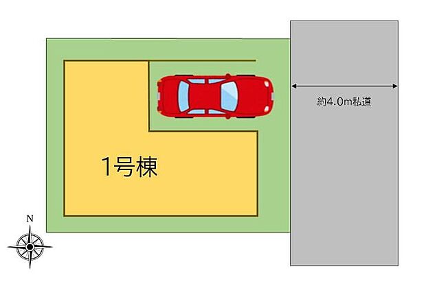 ≪全体区画図≫
雨風から愛車を守るビルトインガレージ♪前面道路は車通りが少ないため、駐車の際にも慌てることがなく安心です。