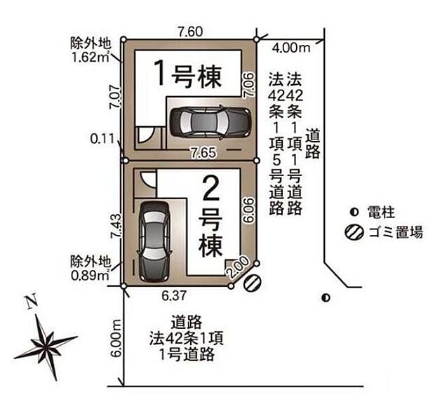 ≪全体区画図≫全邸ビルトインガレージ付き☆(※車種による)2号棟は南道路&角地です♪