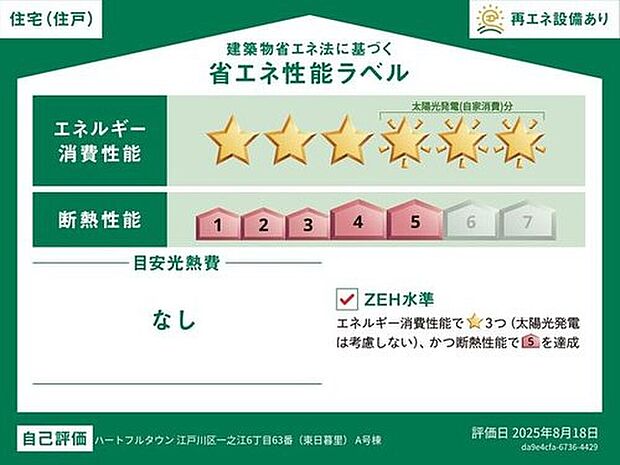 【【省エネ性能ラベル】】こちらの物件はZEH水準を満たした、省エネ性能に優れた物件です。 光熱費を抑えて暮らすことができるだけでなく、「熱の入りにくさ・逃げにくさ」という観点でも影響を受けにくい建物のため、長く快適にお過ごしいただけます♪