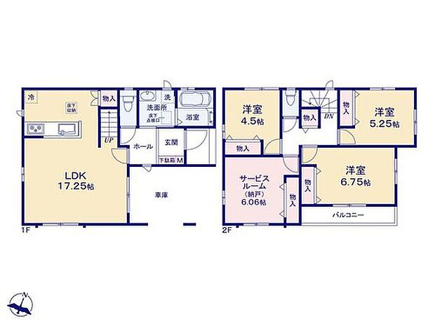 【3LDK+S】【2階建てプラン　長期優良住宅】LDKは３面採光、家族と一声交わせるリビングイン階段のプラン♪（ビルトイン車庫面積8.69m2）
