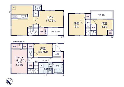 道路からのプライバシーを確保しやすい「2階リビング」を採用。家族のコミュニケーションがさりげなく深まるリビングイン階段。各居室には収納スペースを完備！お部屋をスッキリと保てます。
 