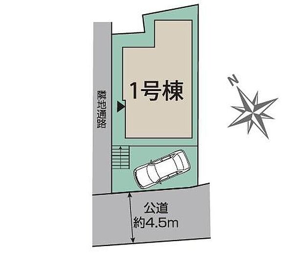 ≪全体区画図≫
前面建物無し＆南側4.5m道路に面した陽光溢れる立地♪小学校まで徒歩1分！低学年のお子様でも安心して登下校できますね☆