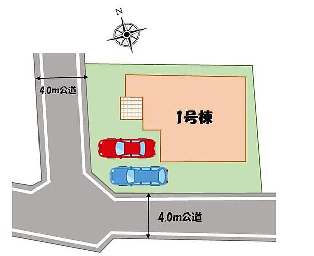 ≪全体区画図≫
南向き角地で陽当たり、通風良好です☆
カースペース2台分ございますので、家族分の自転車を駐輪したり、来客用の駐車スペースとしてもお使いいただけます。