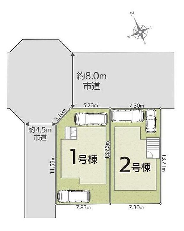 ≪区画図≫
◎カースペース2台分（車種による）で来客用や自転車置場としても活用可能♪