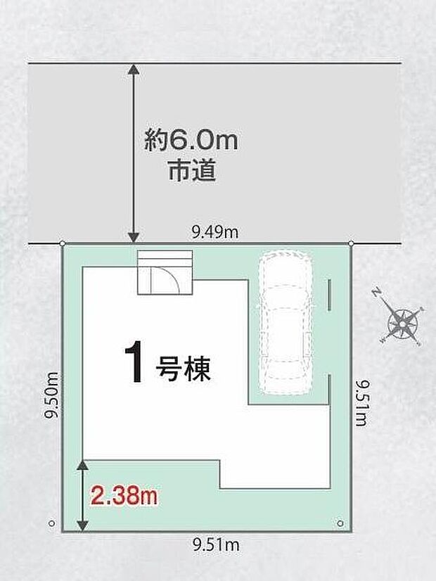 ≪区画図≫
◎前面道路6mで交通量少なめ。
◎ビルトインガレージ１台分（車種による）♪