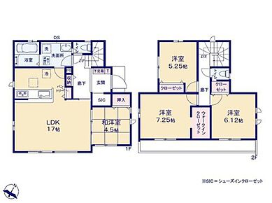 忙しい朝もスムーズな家事動線の水回り集約設計を採用♪
ベビーカーなど見せずに収納できるSIC、衣替えがラクになるWICなど収納設備が充実です！ 