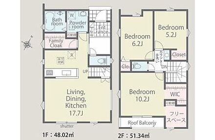 ◇3面採光の明るいLDK☆リビングイン階段プラン♪
◇キッチン裏にはファミリークローク完備♪
◇主寝室にはWIC＆フリースペース付き♪ 