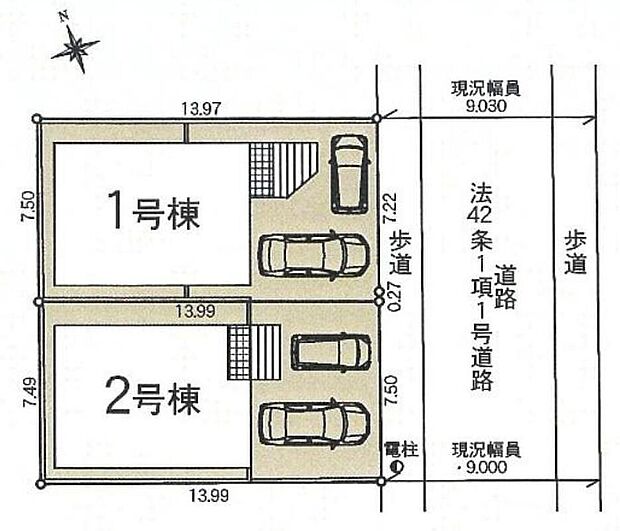 【全体区画図】車種により、カースペース2台分ございますので、家族分の自転車を駐輪したり、来客用の駐車スペースとしてもお使いいただけます♪