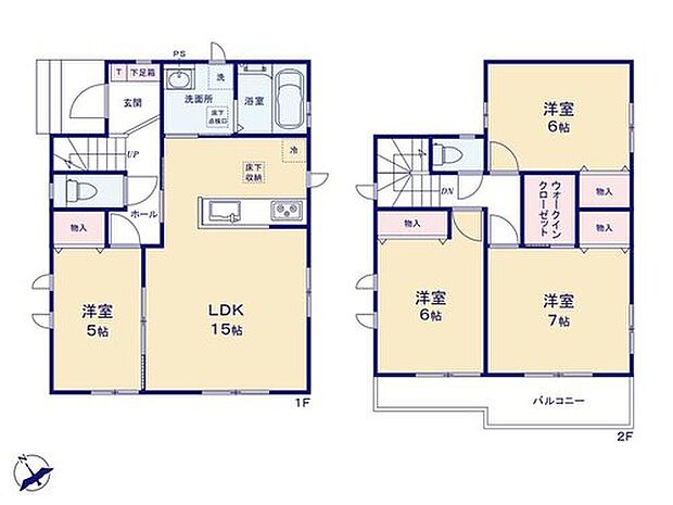 【4LDK】◇水回りが集中しているので家事がしやすい間取りです☆
◇主寝室はWIC付の7帖！お部屋がスッキリ片付きます♪
◇南向きバルコニーは広々ゆとりがあるのでガーデニングも楽しめます♪
