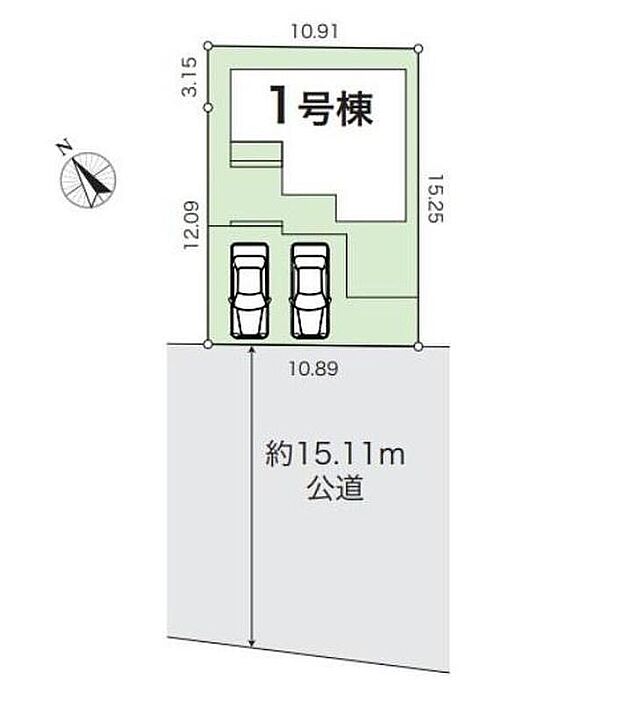 【全体区画図】◎前面道路は幅員約15mで開放感があり、車庫入れもスムーズ♪
◎江原台一号緑地に面し、前面棟なし♪
◎カースペース2台分(車種による)で来客用や自転車置場としても活用可能♪