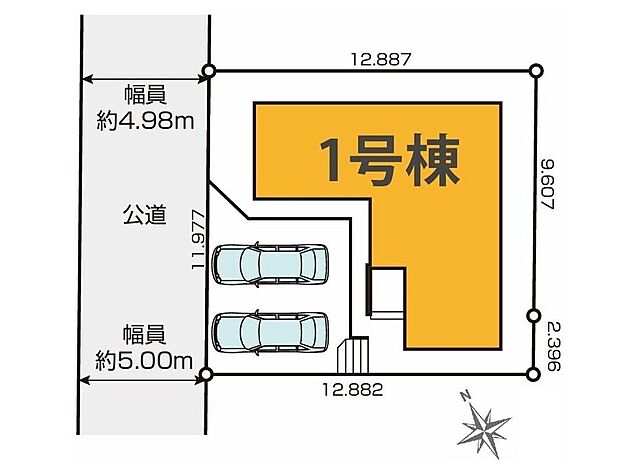 【全体区画図】◎前面道路は交通量少なめ
◎カースペースは並列で2台可能♪自転車や来客用の駐車スペースとしてもお使いいただけます。