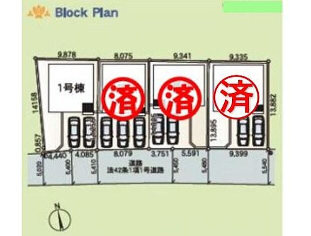 【全体区画図】車種により、カースペース2台分ございますので、家族分の自転車を駐輪したり、来客用の駐車スペースとしてもお使いいただけます♪