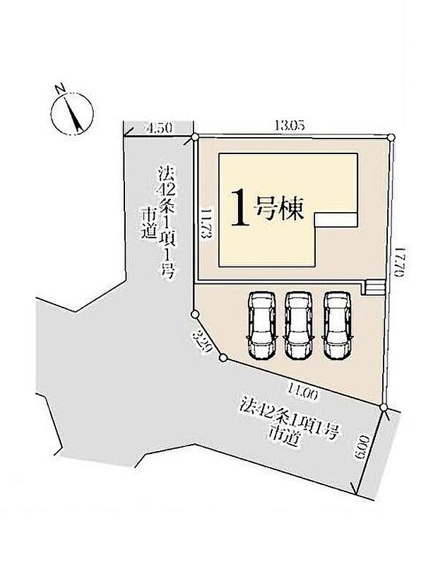 【全体区画図】◎北西側4.5m公道、南西側6m公道に接道
◎角地♪敷地面積約60坪♪
◎カースペースは並列で3台可能♪自転車や来客用の駐車スペースとしてもお使いいただけます。